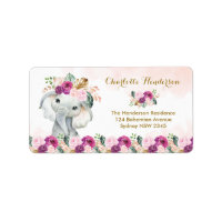 Boho Elephant Blush Purple Floral Wild Animal