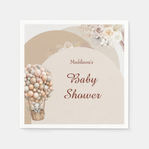 Boho Elephant Hot Air Balloon Neutral Baby Shower Napkin