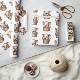 Boho Elephant in Wooden Bucket Wrapping Paper
