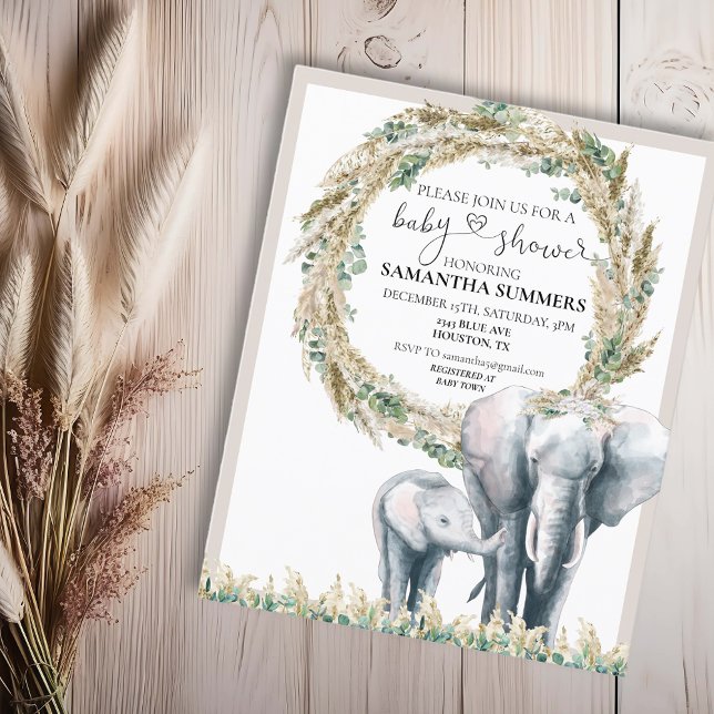 Boho Elephant Mother Pampas Grass Baby Shower  (Creator Uploaded)