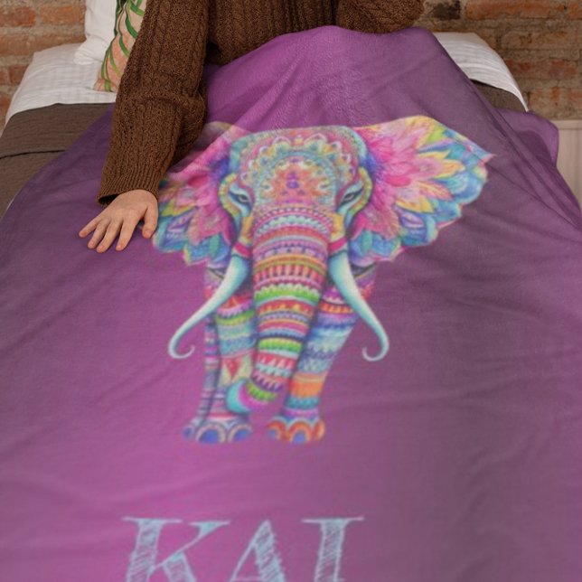 Boho Elephant - Personalised Mandala Design Fleece Blanket (Creator Uploaded)