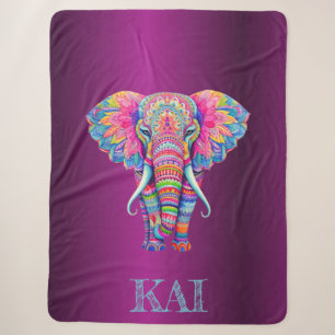 Boho Elephant - Personalised Mandala Design Sherpa Blanket