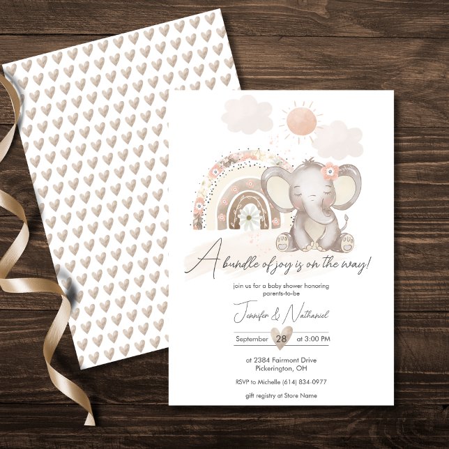 Boho Elephant & Rainbow Baby Shower Invitation (Creator Uploaded)