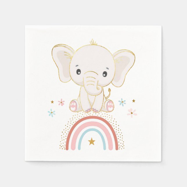Boho Elephant Sitting On A Rainbow Baby Shower Napkin (Front)