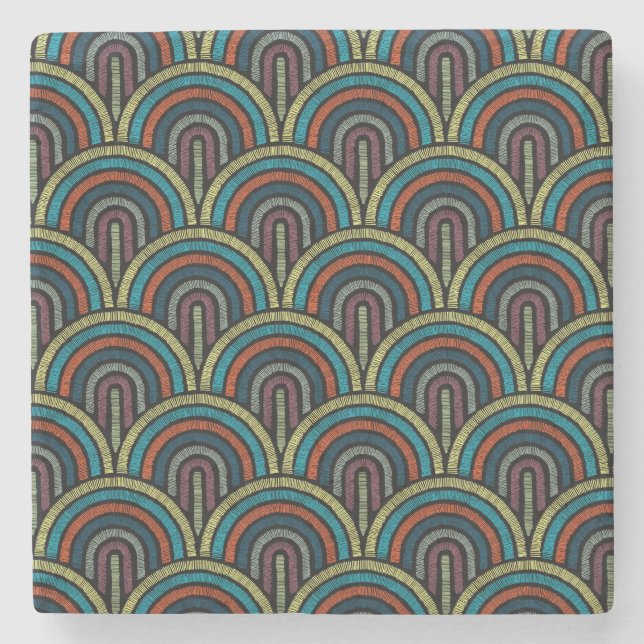 Boho Embroidery Arch Pattern Marble Coaster  (Front)