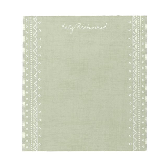 Boho Embroidery Tribal Pattern Notepad - Green (Front)