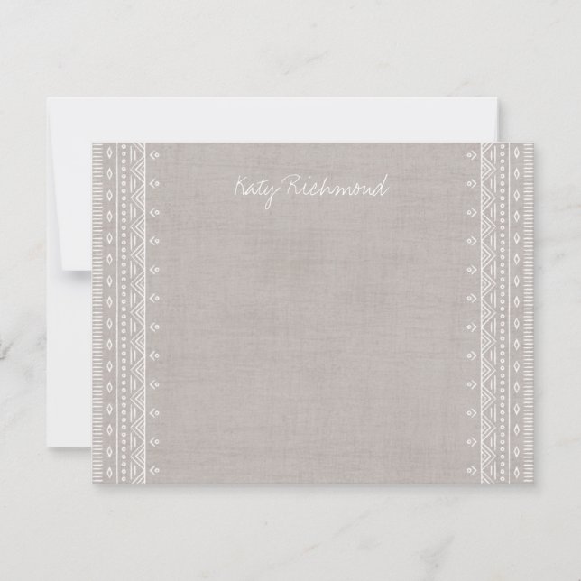 Boho Embroidery Tribal Pattern Stationery - Grey (Front)