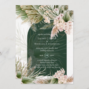 BOHO Emerald Green Pampas Grass Wedding Invitation