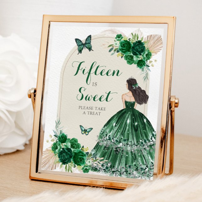 Boho Emerald Green Quinceañera Fifteen is Sweet Poster (Creator Uploaded)