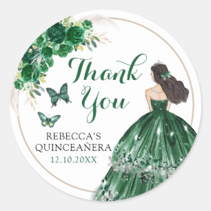 Boho Emerald Green Quinceañera Thank You Classic Round Sticker