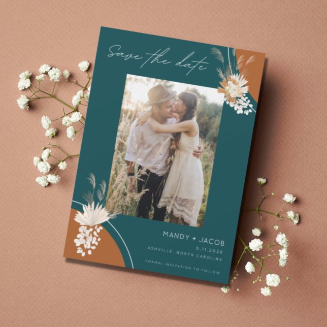 Boho Emerald Photo Wedding Save The Date (Creator Uploaded)