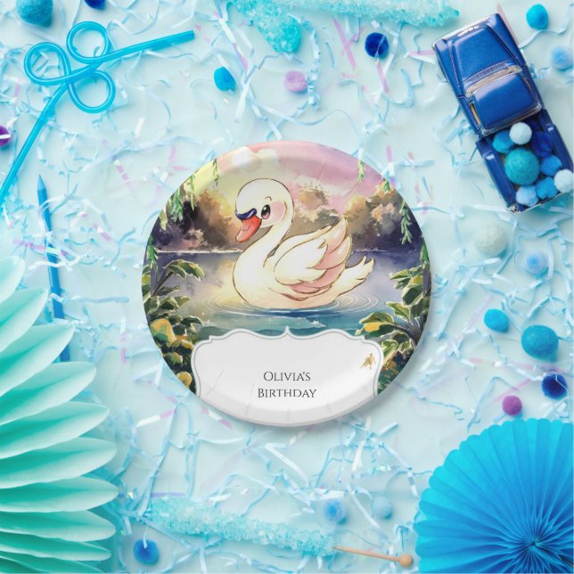 Boho Enchanted Swan Birthday Paper Plate (Party)