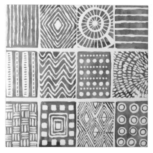 Boho Ethnic Ceramic Tile – Black & White Ornament