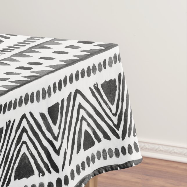 Boho Ethnic Tablecloth – Tribal Black & White  (In Situ)