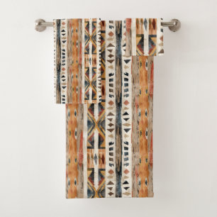 Boho ethnicl trubal design earthy colours bath towel set