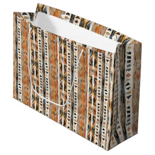 Boho ethnicl trubal design earthy colours large gift bag