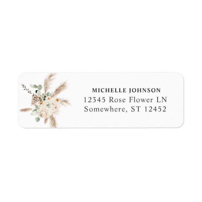 Boho Eucalyptus 2 & Pampas Return Address Label (Front)