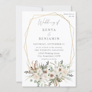 Boho Eucalyptus & Beige Floral 2 Wedding Invitation