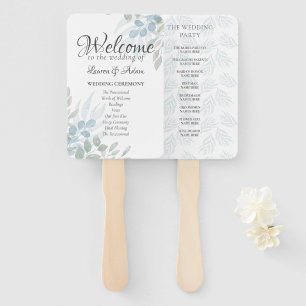 Boho Eucalyptus Dusty Blue Wedding Program Hand Fan