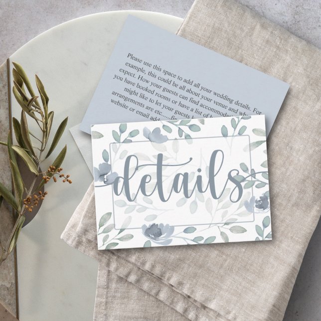 Boho Eucalyptus Floral Dusty Blue Wedding Details  Enclosure Card (Creator Uploaded)