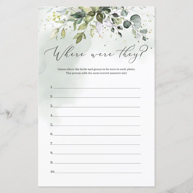 Boho Eucalyptus foliage Where Where They game (Front)