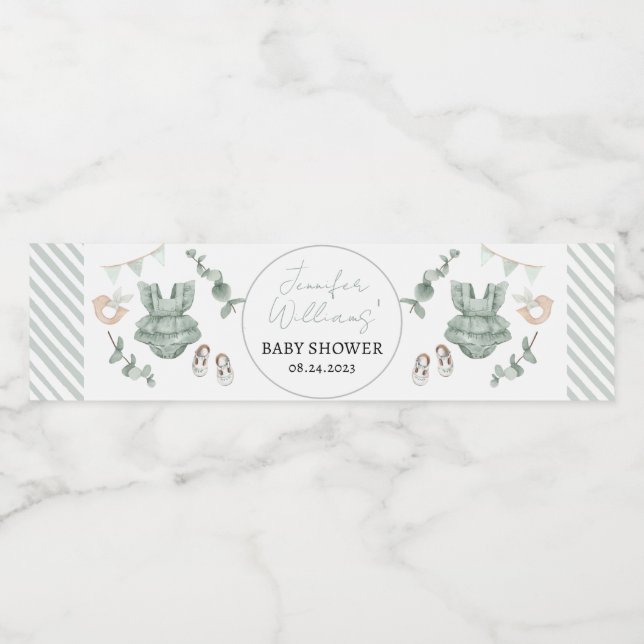 Boho eucalyptus girl baby shower bottle labels (Single Label)