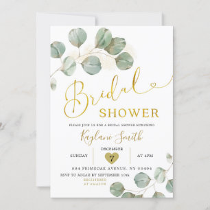 Boho Eucalyptus Gold Greenery Bridal Shower Invitation