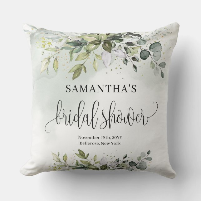 Boho Eucalyptus greenery branches faux gold  Cushion (Front)