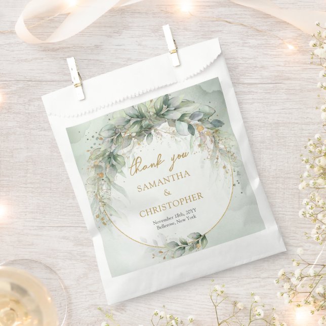 Boho Eucalyptus greenery branches faux gold frame Favour Bag (Clipped)