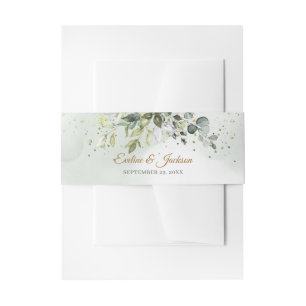 Boho Eucalyptus greenery branches faux gold frame Invitation Belly Band