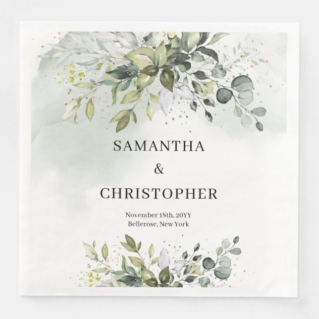 Boho Eucalyptus greenery branches faux gold  Napkin (Front)