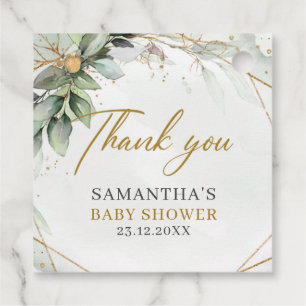 Boho Eucalyptus greenery branches gold baby shower Favour Tags
