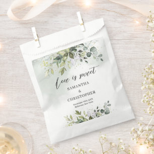 Boho Eucalyptus greenery branches gold sparkles Favour Bag