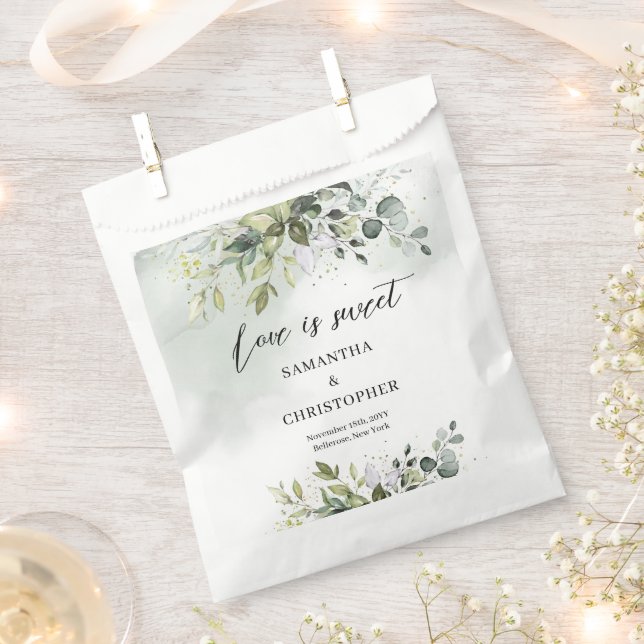 Boho Eucalyptus greenery branches gold sparkles Favour Bag (Clipped)