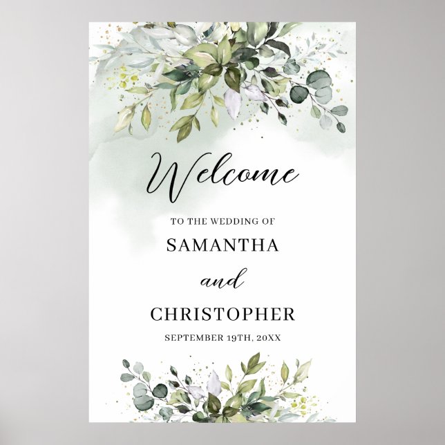 Boho Eucalyptus greenery branches gold Welcome Poster (Front)