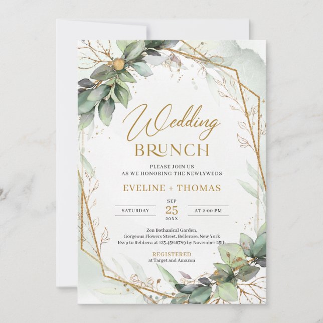 Boho Eucalyptus greenery branches wedding brunch Invitation (Front)