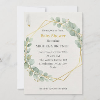 Boho Eucalyptus Greenery Gold  Baby Showers Invitation