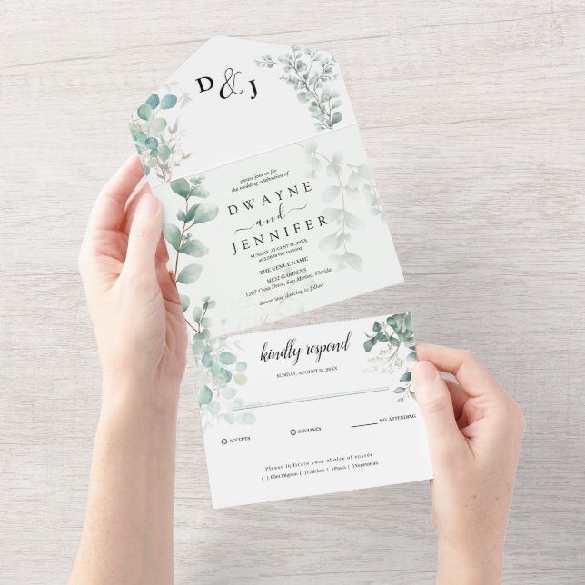 Boho Eucalyptus Greenery Summer Wedding All In One Invitation (Tearaway)