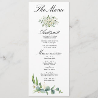 Boho Eucalyptus Greenery Summer Wedding Menu