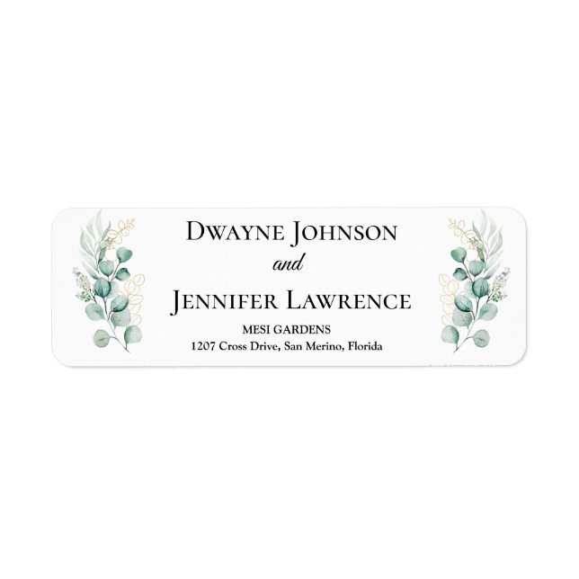 Boho Eucalyptus Greenery Summer Wedding Return Address Label (Front)