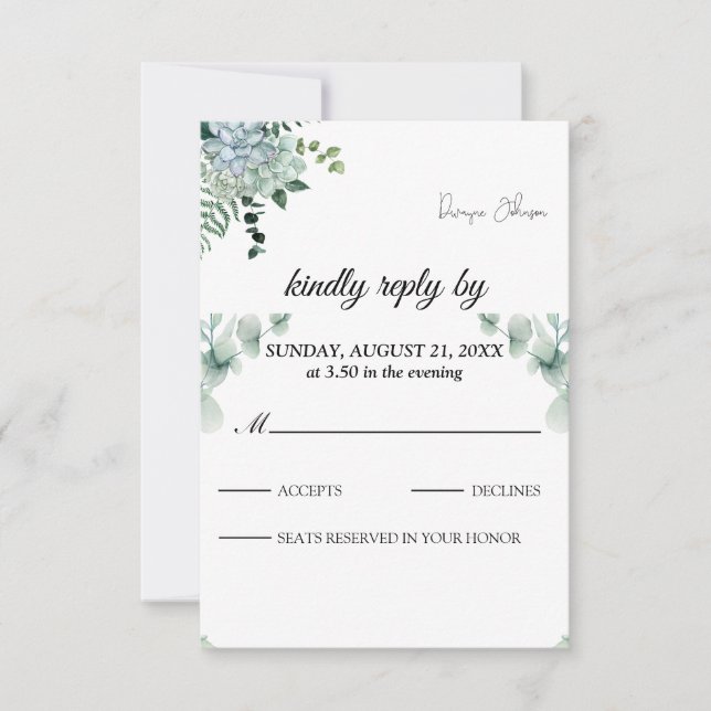 Boho Eucalyptus Greenery Summer Wedding RSVP Card (Front)