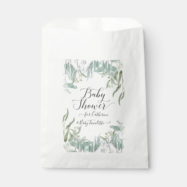 BOHO Eucalyptus Greenery Watercolor Baby Shower Favour Bag (Front)