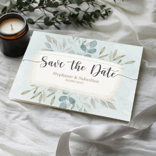Boho Eucalyptus Greenery Watercolor Dusty Blue Announcement Postcard