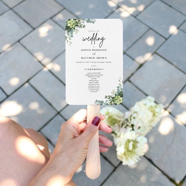 Boho Eucalyptus Greenery Wedding Ceremony Program  Hand Fan (Creator Uploaded)