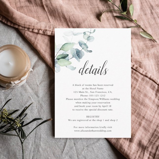 Boho Eucalyptus Leaves Wedding Details Enclosure Card (Creator Uploaded)