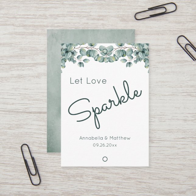 Boho Eucalyptus Let Love Sparkle Wedding Sparkler Business Card (Front/Back In Situ)