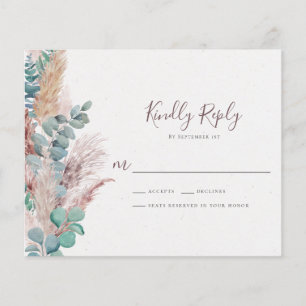 Boho Eucalyptus Natural Pampas Grass Wedding RSVP