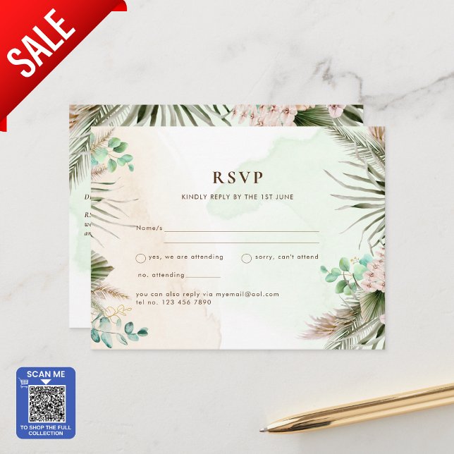 BOHO Eucalyptus Pampas Grass Greenery Wedding Postcard (SHOP THE FULL PAMPAS GREENERY COLLECTION)