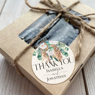 Boho Eucalyptus Pampas Wedding Thank You Favour  Classic Round Sticker