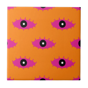 BOHO Evil Eye Pattern Burnt Orange& Pink Retro Ceramic Tile